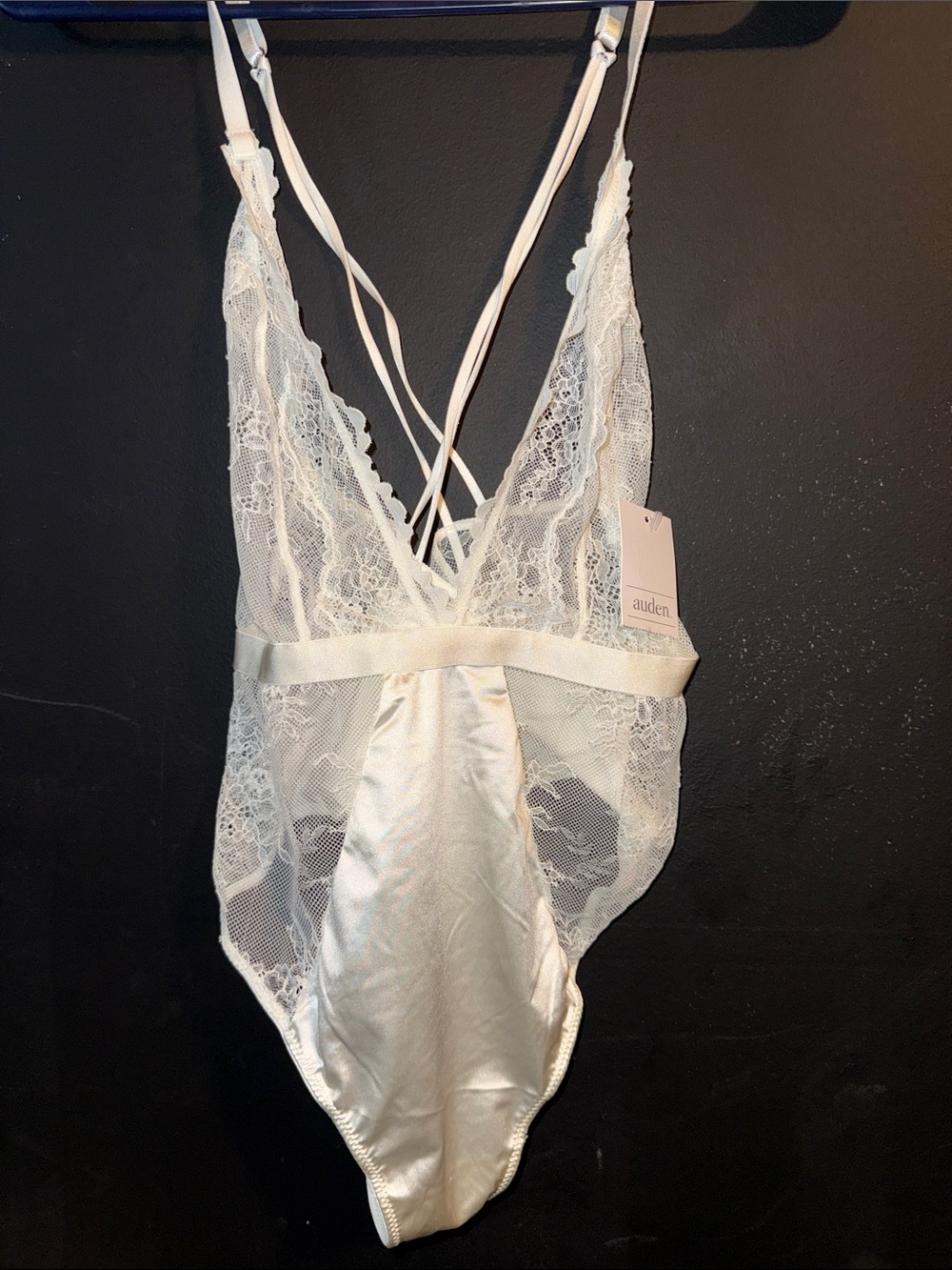 Auden Ivory Lace & Satin Plunge Bodysuit size small
